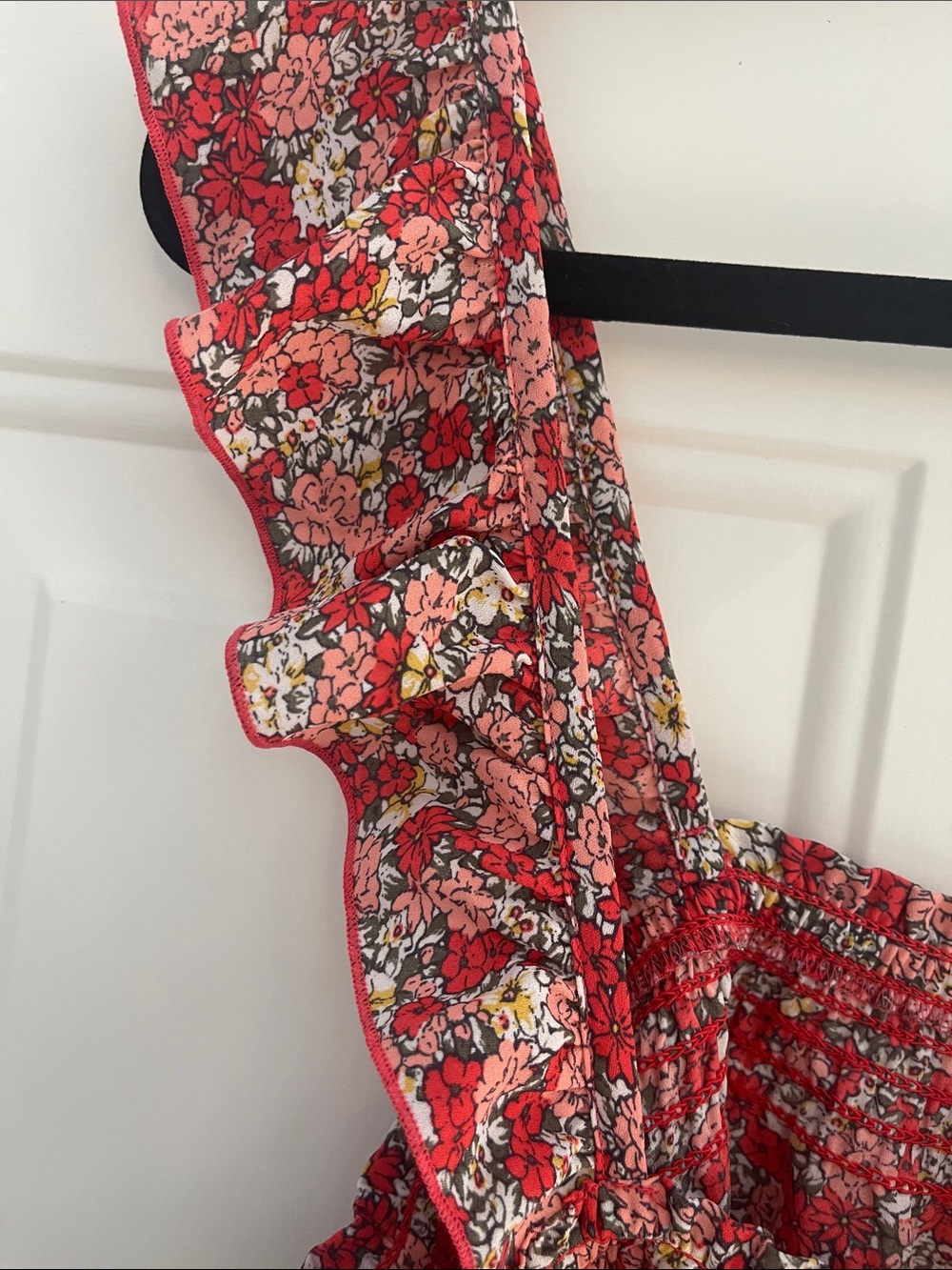 LOFT Red Floral Ruffle-Strap Tank Top - Picture 3 of 5